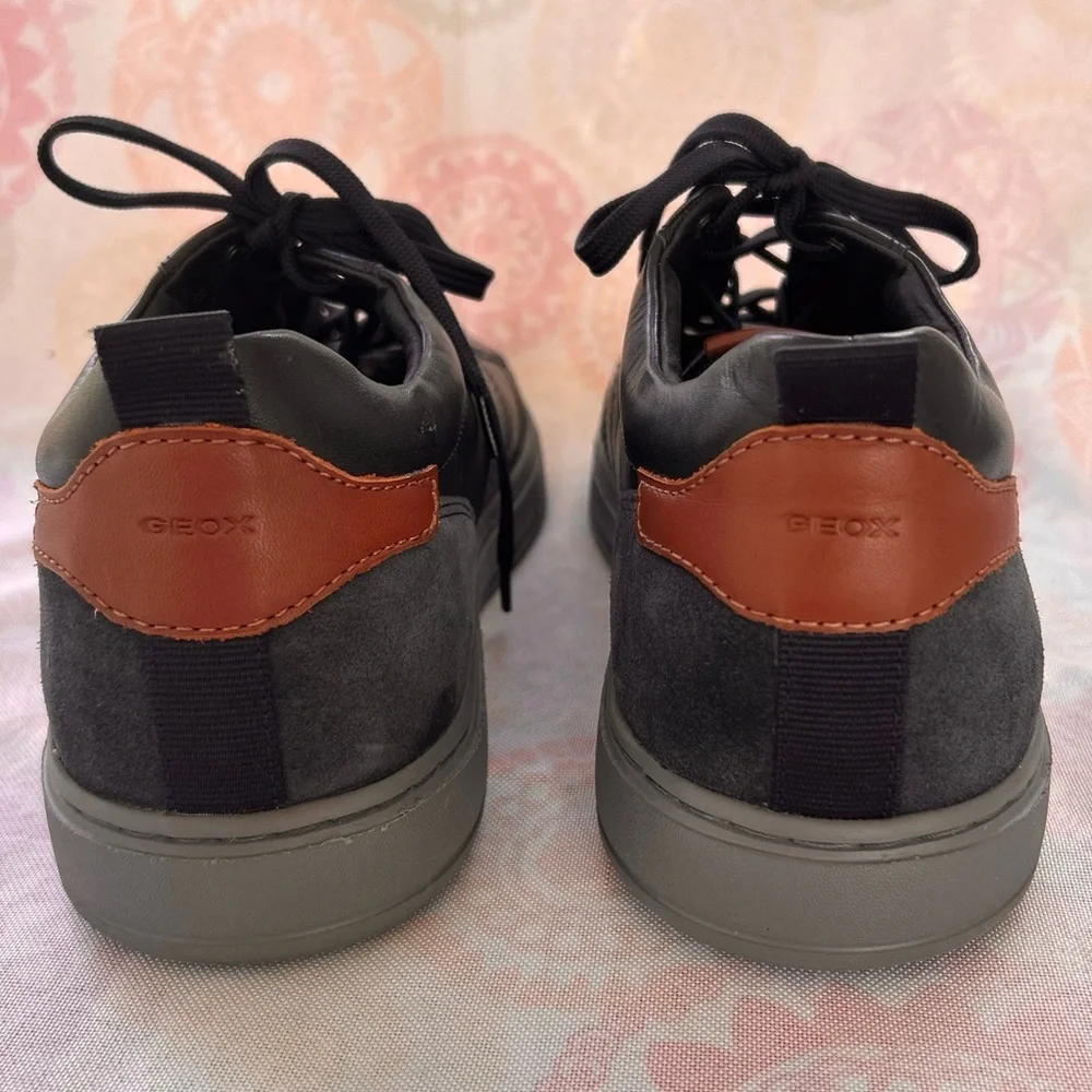Geox Respira Low Top Leather Black Grey Size 12.5 Sneakers Lace Up EUC Men’s